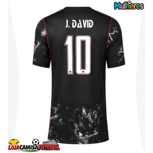 Camisa de Futebol Canadá Jonathan David #10 Equipamento Secundário Mulheres Mundo 2026 Manga Curta